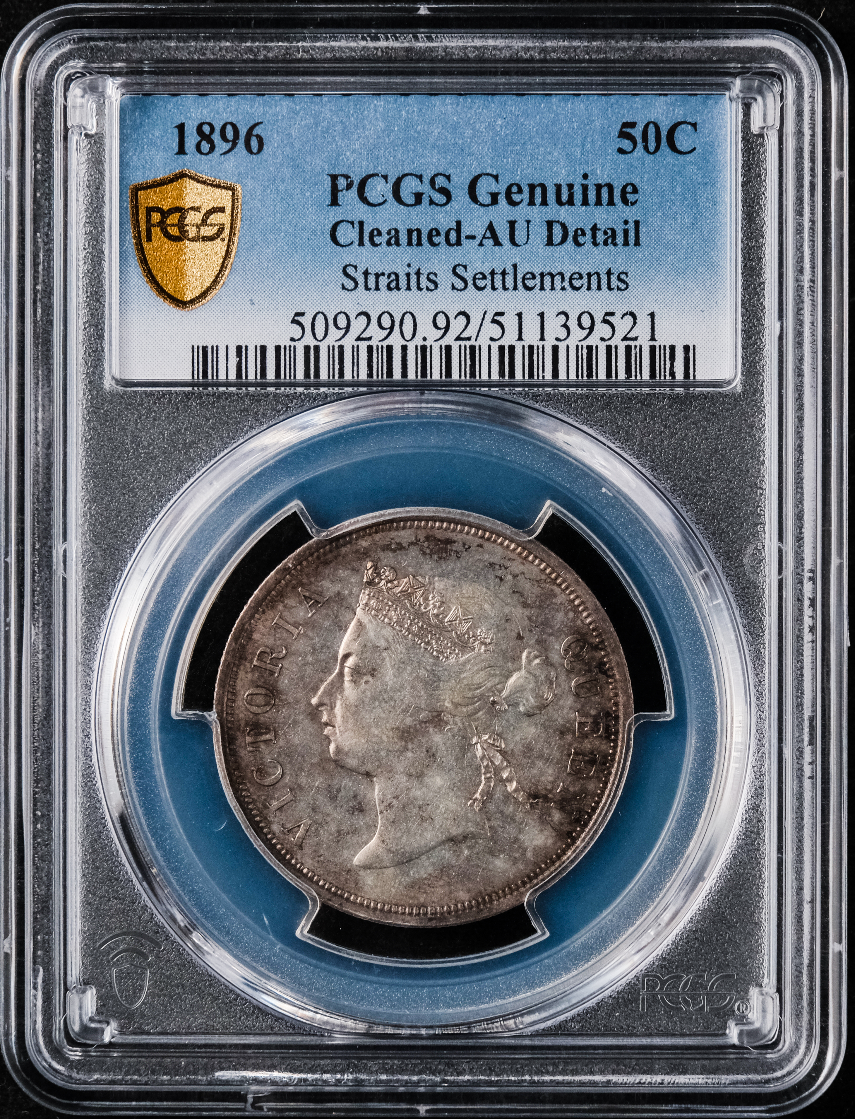 Straits Settlements 1896 QV 50cents PCGS AU Detail Cleaned (51139521) No  Reserved Price! | Sky Kirin Auctions
