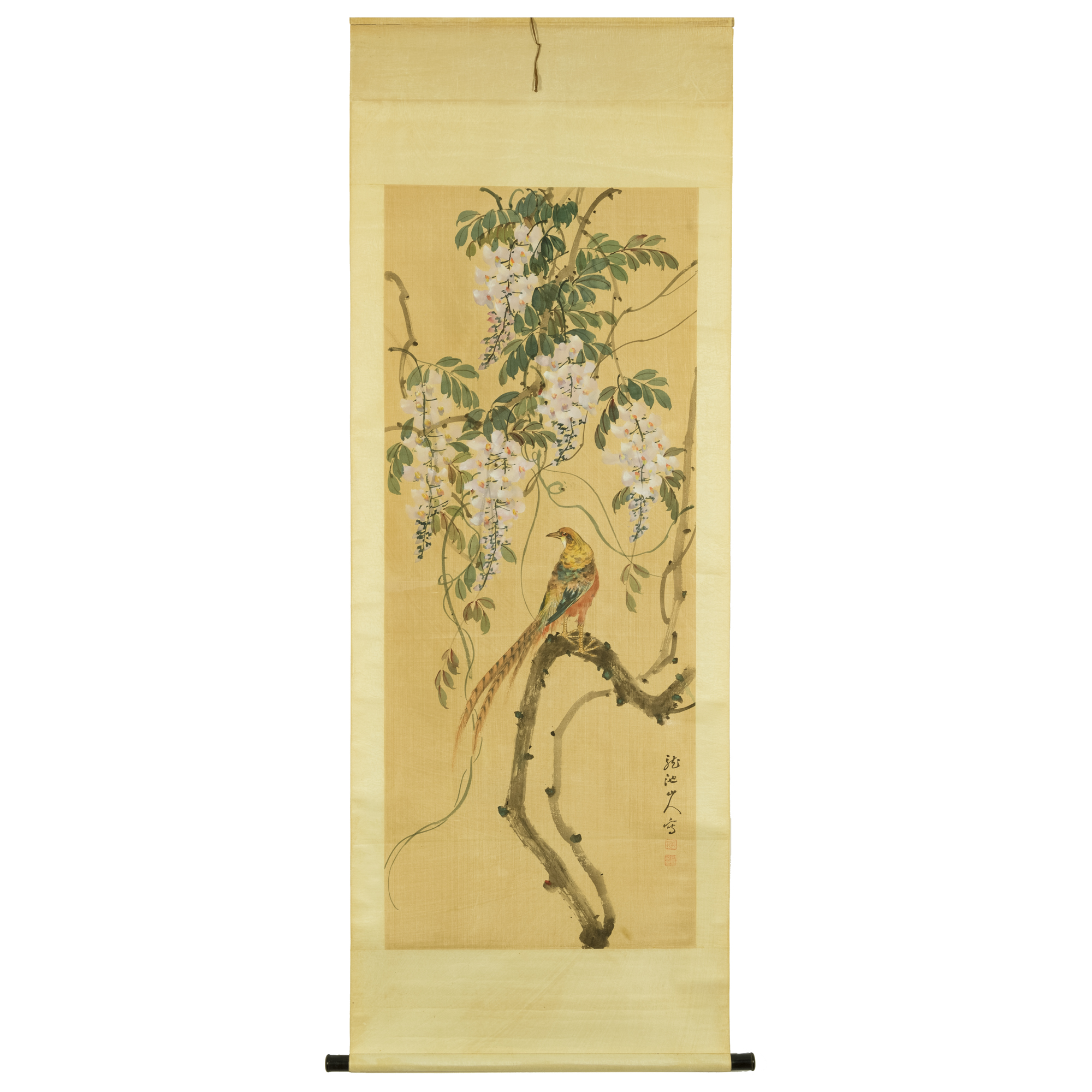 龍池山人花鳥立軸A Chinese 'flowers' and 'birds' painting, by Long