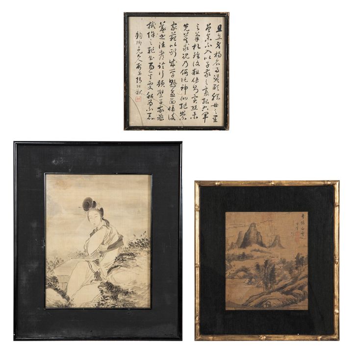 書法·山水·仕女鏡框三張 A collection of Chinese paintings and calligraphy, Unknown artists (Chinese)