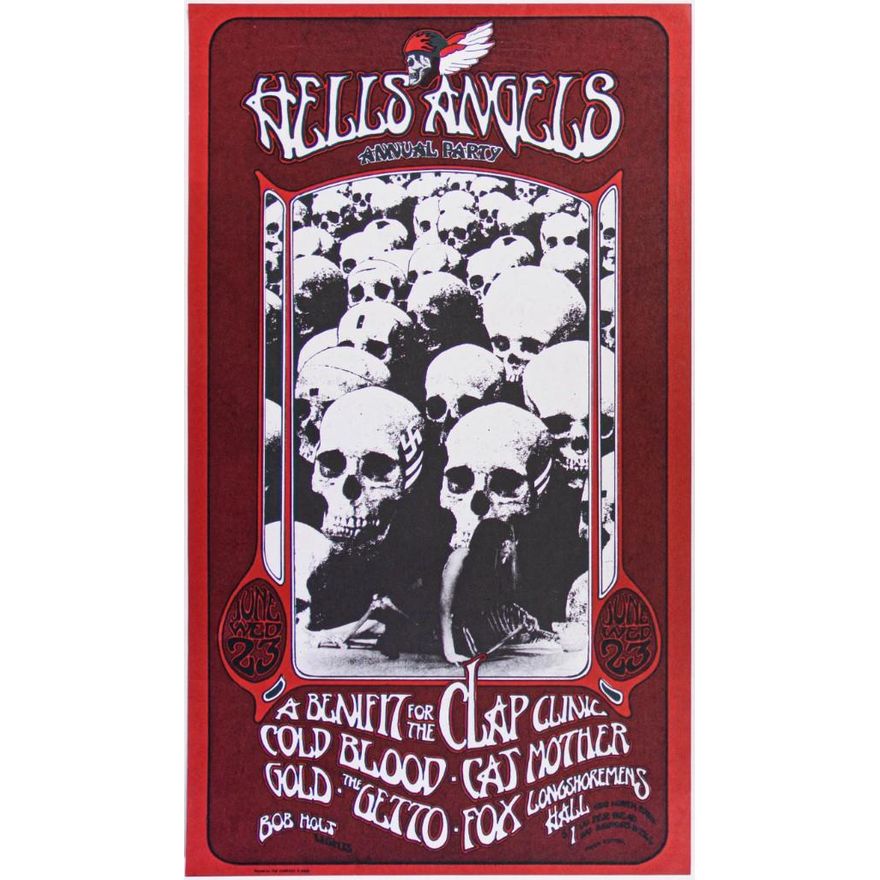 1971 AOR-4.13 Hells Angels Clap Benefit Cold Blood Longshoremens Hall Poster Near Mint 83