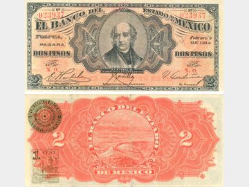 M405a – 2 Pesos El Banco del Estado de México 1914. XF