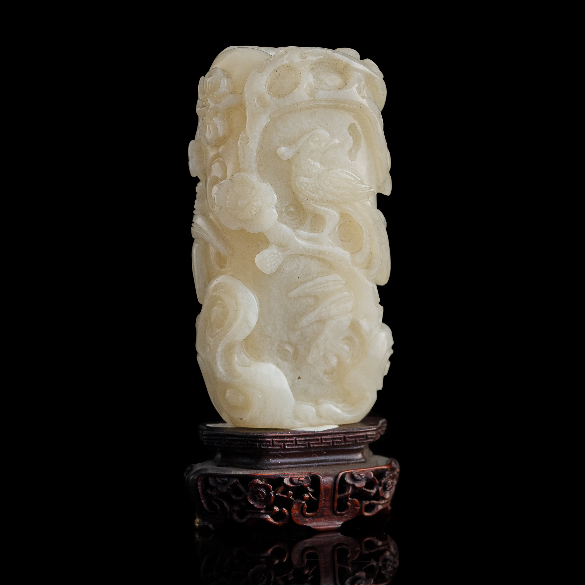 古珍木 中国・清時代 紫檀木彫竹紋玉座三点セット 中堂置物