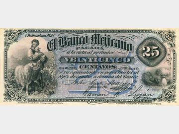 M108c – 25 Centavos El Banco Mejicano, 1878. AU.