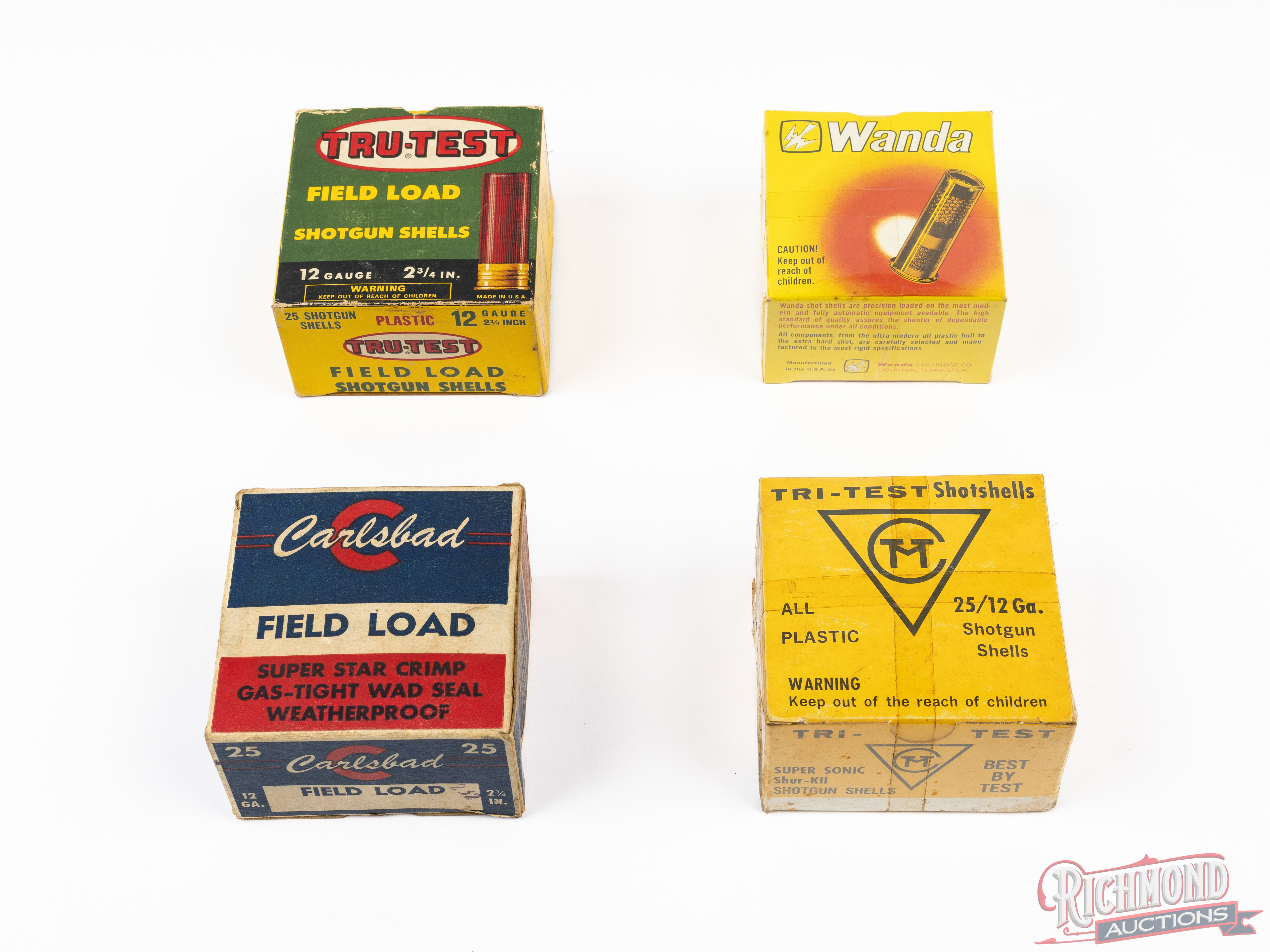 Tri Ball Shot Shell Four Vintage Shotshell Collector Boxes Carlsbad, Tri-Test, Wanda & Tru ...