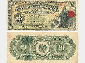 M342a – 10 Pesos El Banco de Durango 1914. VF+
