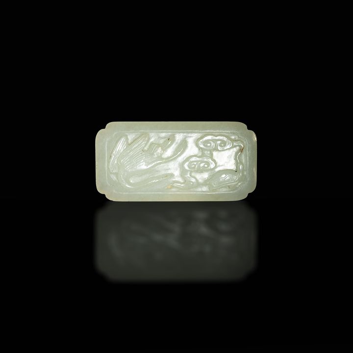 明代 玉雕仙鶴靈芝佩 A Chinese carved jade plaque with crane and lingzhi, Ming dynasty