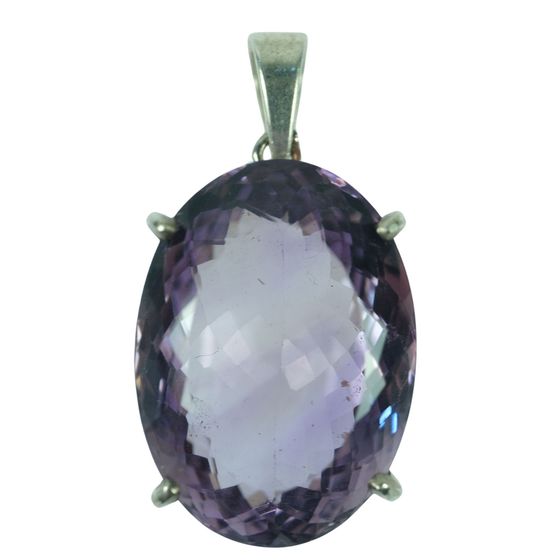 Large Oval-shaped Amethyst Pendant in Sterling (925) Silver