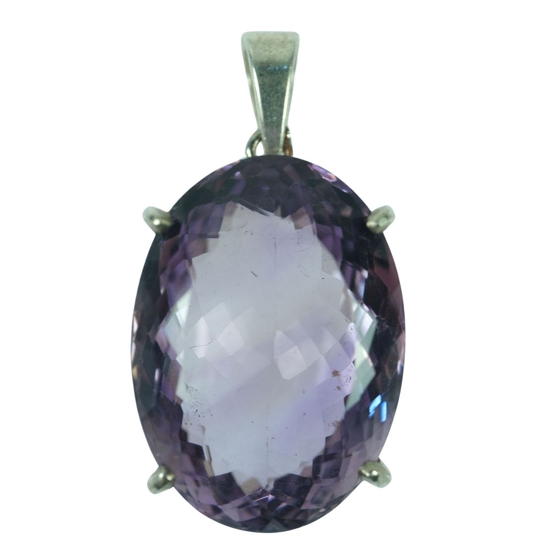 Large Oval-shaped Amethyst Pendant in Sterling (925) Silver