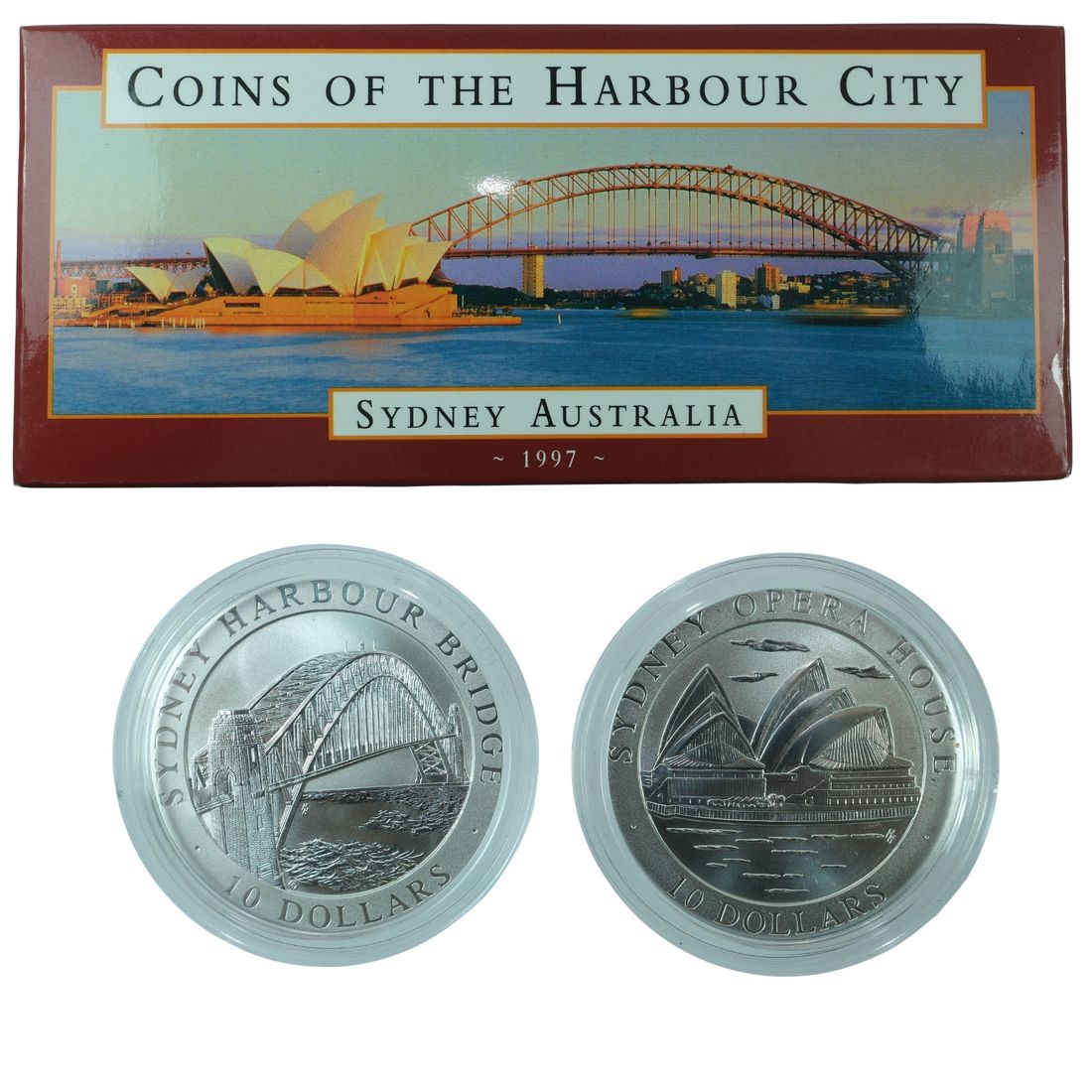 Australia 1997 'Coins of the Harbour City' Proof Silver (999) $10, FDC (2 coins)