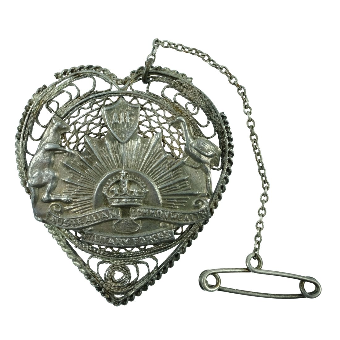 Australia - WWI AIF Pierced Silver Sweetheart Brooch with Safety Chain
