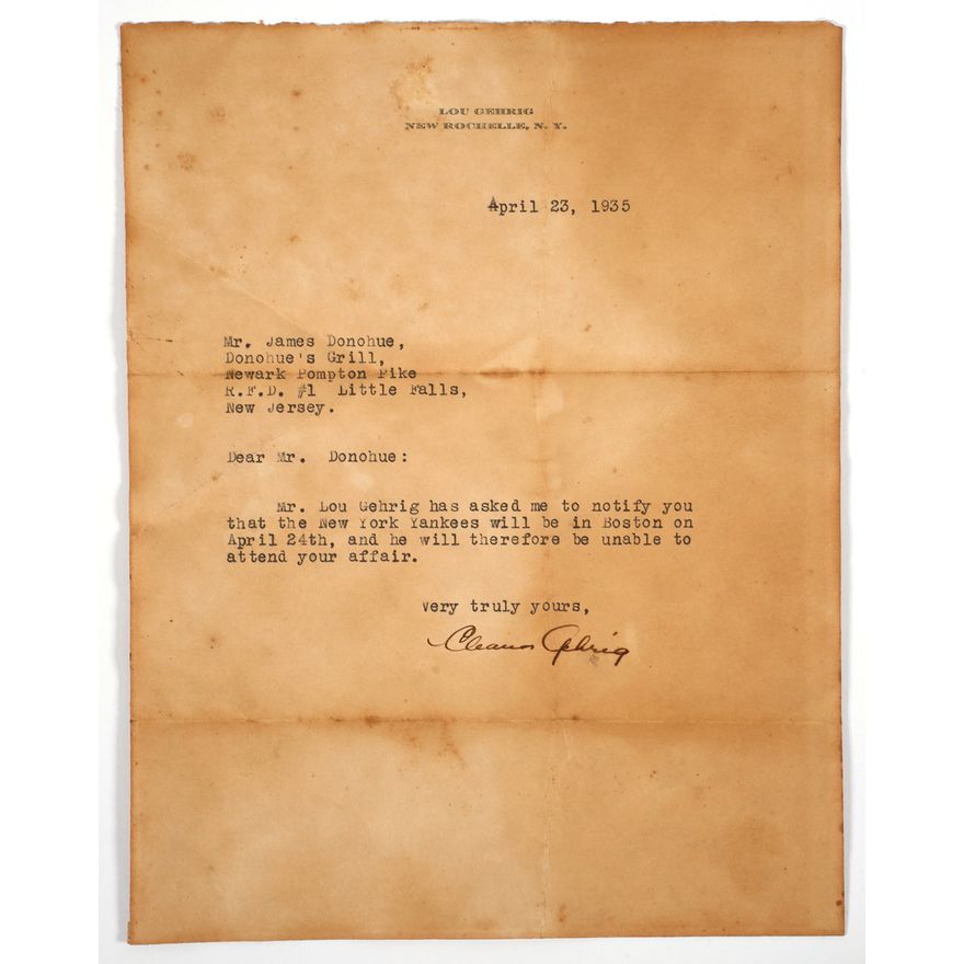 Eleanor [LOU] GEHRIG, Signed RSVP Letter