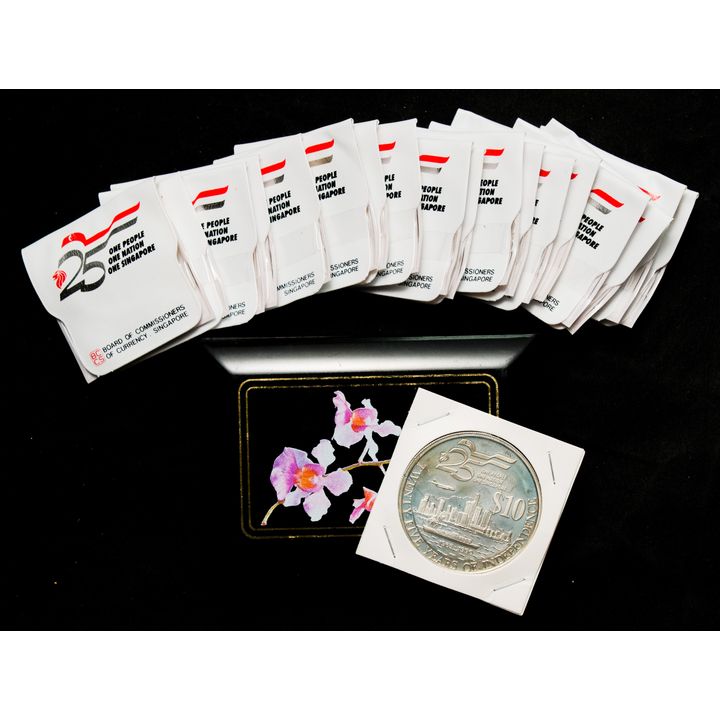 Singapore 1990 Commemorative $5 Silver Proof Coins x2pcs, $5 Aluminium Bronze x18pcs Total 20pcs No Reserved Price!