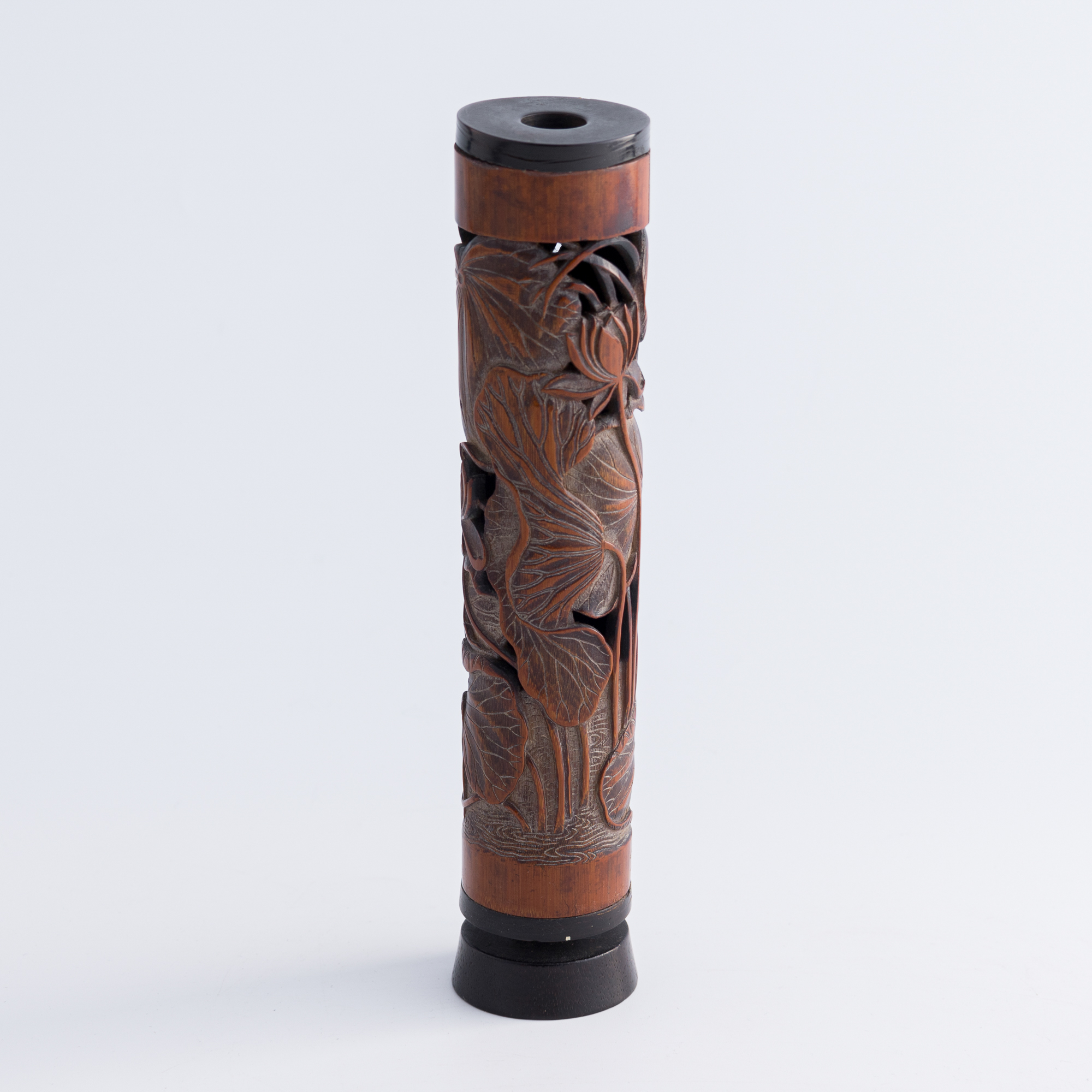 A carved inscribed bamboo 'plum tree' brush pot Qing dynasty