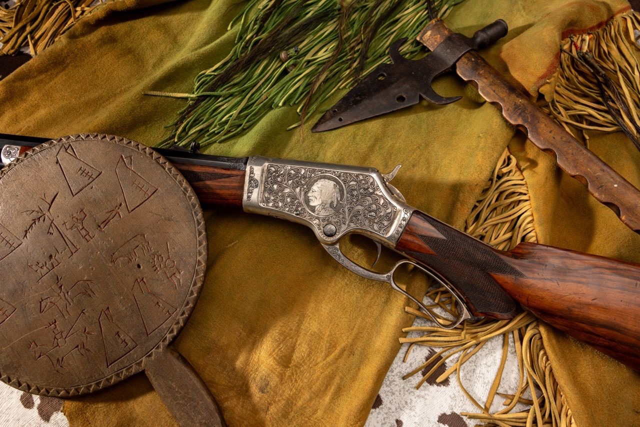 Rare Silver Washed Engraved Marlin Deluxe Model 1881 Lever Action Rifle ...