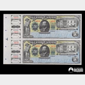 Chile, Banco de Curico. Pliego de 20 Pesos. 1888.