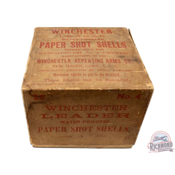 Rare Box Only Of 25 Count 4 Gauge Winchester Leader Empty Primed Shells