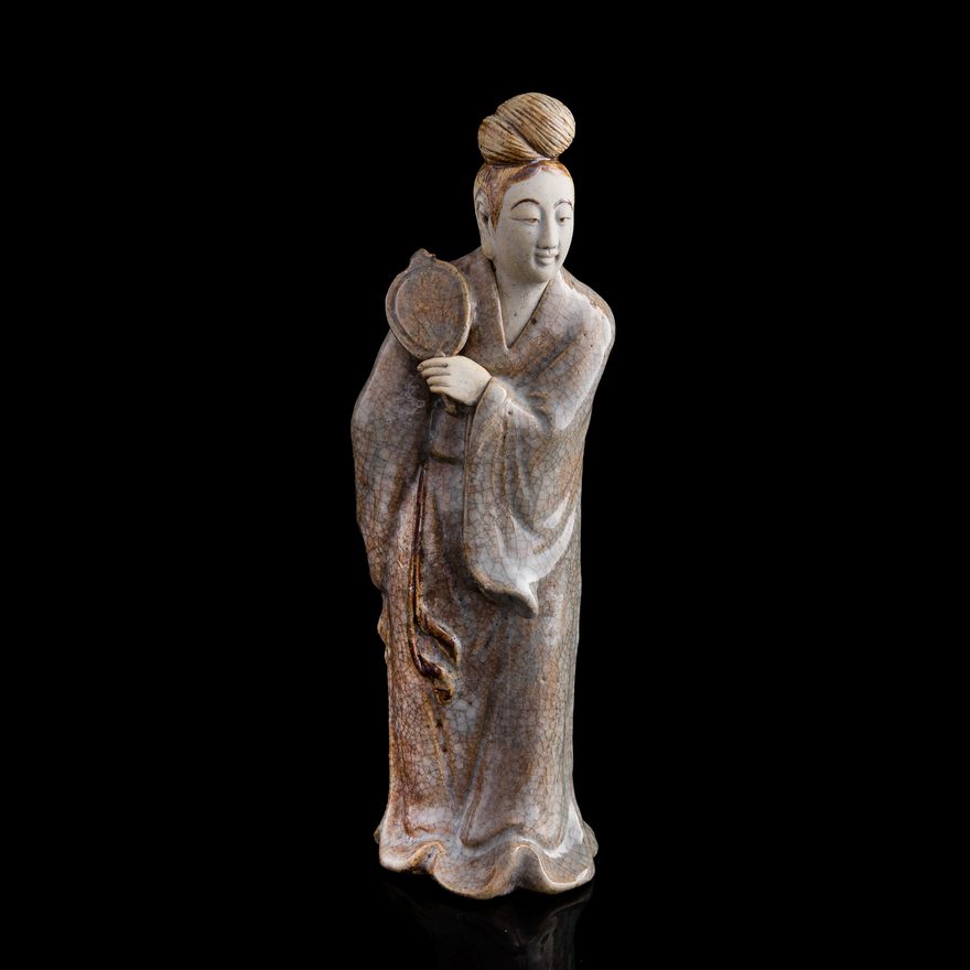 民國 潘玉書作石灣窯仕女像 A Chinese Shiwan-kiln court lady, by Pan Yushu (Chinese, 1889-1936), Republic period
