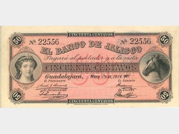 M376a – 50 Centavos El Banco de Jalisco, 1914. AU.