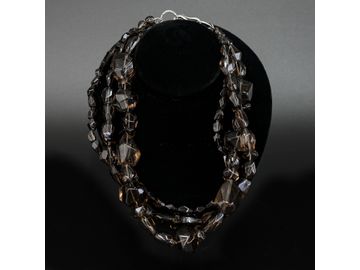 17.5" Triple Strand Smoke Topaz Necklace with Silver Clasp