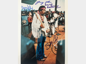 Jimi Hendrix "Woodstock 1969" Photo Signed by Gypsy Sun & Rainbows Lineup (4 Sigs) (TPG)