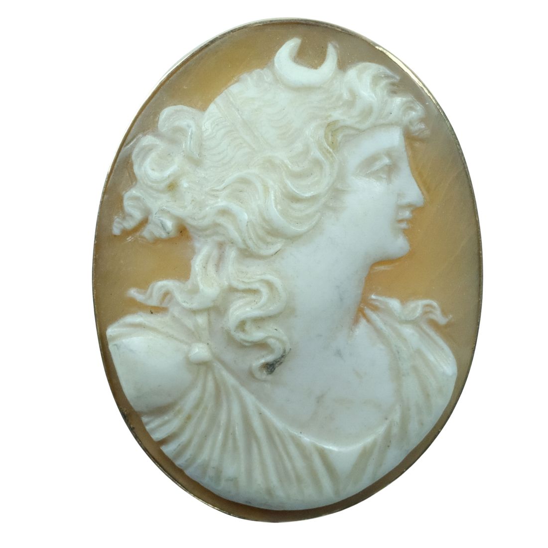 Intricately carved Antique Shell Cameo Brooch in Heavy 9ct Yellow Gold Surround